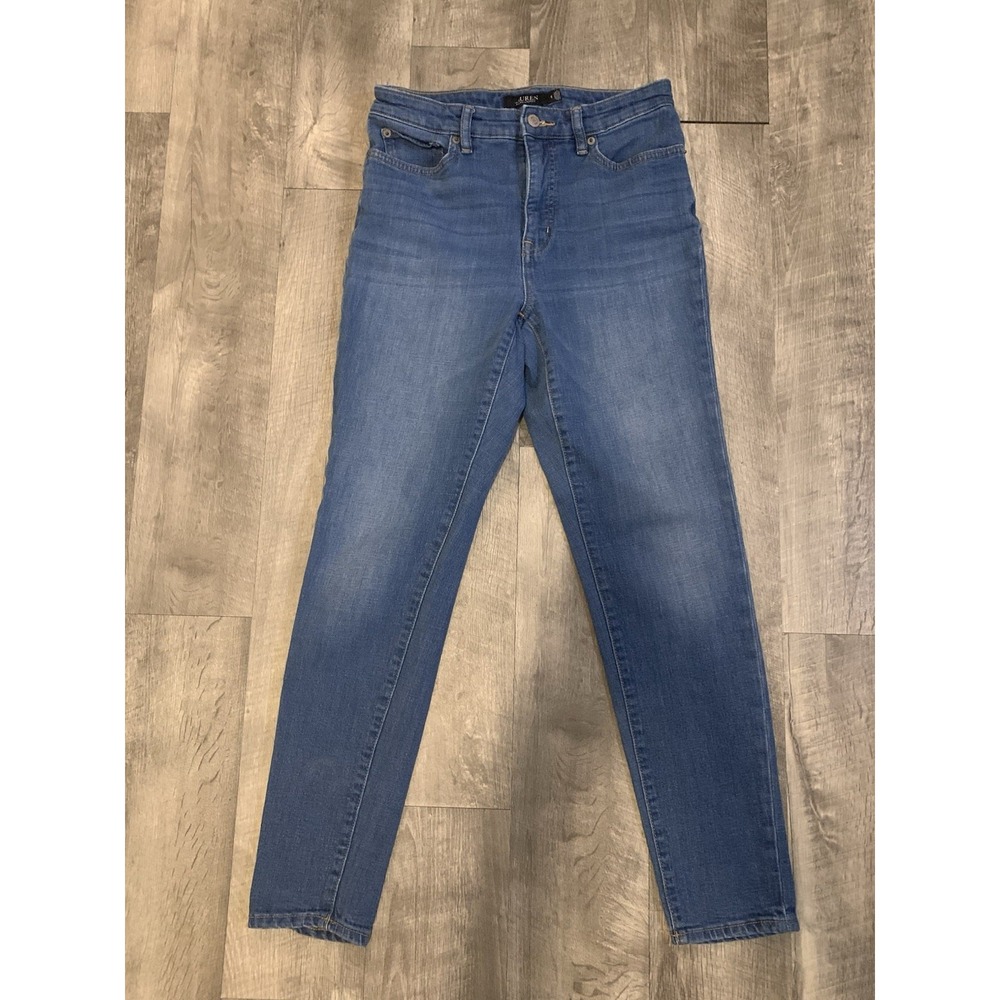 LRL Lauren Ralph Lauren Jeans Women Blue Stretch Straight Leg Denim 32x27 *